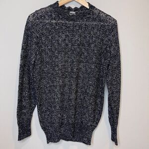 Vintage Jolie New York Scalloped Collar Black and Silver Tinsel Sweater